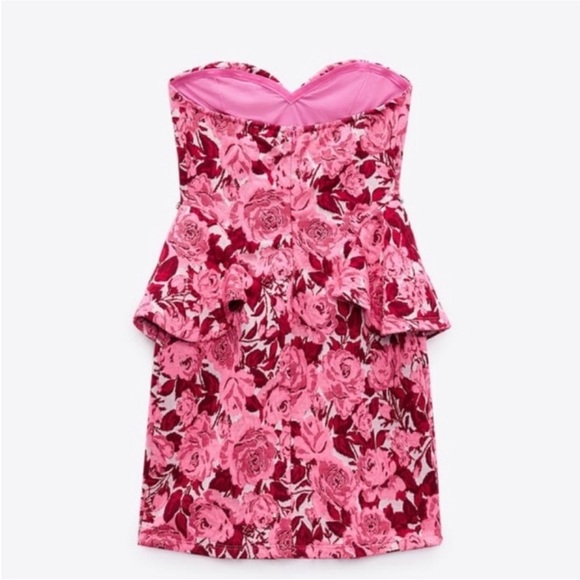 Zara pink white floral jacquard mini dress - Picture 9 of 14